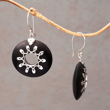 Load image into Gallery viewer, Sterling Silver and Sono Wood Circular Earrings from Bali - Eclipse the Sun | NOVICA
