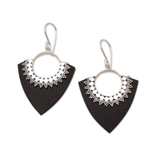 Load image into Gallery viewer, Sterling Silver and Lava Stone Pointed Earrings from Bali - Dotted Arrows | NOVICA
