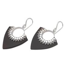 Load image into Gallery viewer, Sterling Silver and Lava Stone Pointed Earrings from Bali - Dotted Arrows | NOVICA
