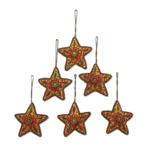 Load image into Gallery viewer, Set of Six Beaded Star Ornaments from India - Brilliant Stars | NOVICA
