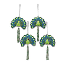 Load image into Gallery viewer, Set of Four Beaded Peacock Ornaments from India - Glorious Peacocks | NOVICA
