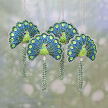 Load image into Gallery viewer, Set of Four Beaded Peacock Ornaments from India - Glorious Peacocks | NOVICA
