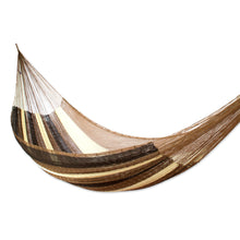 Load image into Gallery viewer, Handwoven Mayan Striped Double Hammock in Brown from Mexico - Near the Sea | NOVICA
