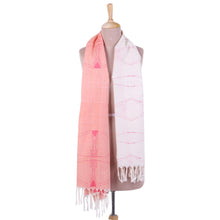 Load image into Gallery viewer, Hand Woven Peach and Off White Cotton Scarf from India - Ebullient in Peach | NOVICA
