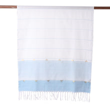Load image into Gallery viewer, Hand Woven Peach Cotton Scarf with Blue Stripes from India - Sea Stripes | NOVICA
