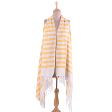 Load image into Gallery viewer, Hand Woven 100% Cotton Beach Kimono from India - Beach Lover in Marigold | NOVICA
