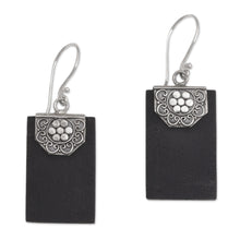 Load image into Gallery viewer, Rectangular Lava Stone and 925 Silver Earrings from Bali - Bars of Midnight | NOVICA
