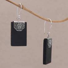 Load image into Gallery viewer, Rectangular Lava Stone and 925 Silver Earrings from Bali - Bars of Midnight | NOVICA
