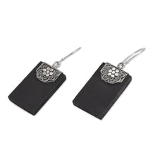 Load image into Gallery viewer, Rectangular Lava Stone and 925 Silver Earrings from Bali - Bars of Midnight | NOVICA
