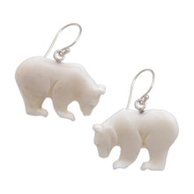 Load image into Gallery viewer, Handcrafted Bone Grizzly Bear Dangle Earrings from Bali - Grizzly Brothers | NOVICA
