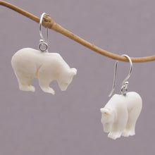 Load image into Gallery viewer, Handcrafted Bone Grizzly Bear Dangle Earrings from Bali - Grizzly Brothers | NOVICA
