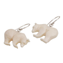 Load image into Gallery viewer, Handcrafted Bone Grizzly Bear Dangle Earrings from Bali - Grizzly Brothers | NOVICA
