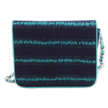 Load image into Gallery viewer, Leather Accent Batik Cotton Sling in Viridian and Midnight - Ocean Serenade | NOVICA
