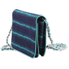 Load image into Gallery viewer, Leather Accent Batik Cotton Sling in Viridian and Midnight - Ocean Serenade | NOVICA
