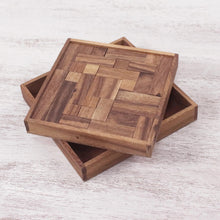 Load image into Gallery viewer, Handcrafted Square Wood Geometric Puzzle from Thailand - Geometry Game | NOVICA
