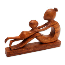 Load image into Gallery viewer, Hand-Carved Suar Wood Mother and Child Sculpture from Bali - Playful Mother | NOVICA
