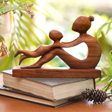 Load image into Gallery viewer, Hand-Carved Suar Wood Mother and Child Sculpture from Bali - Playful Mother | NOVICA
