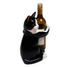 Load image into Gallery viewer, Hand Carved Black and White Cat Figurine Wine Holder - Kitty Clasp | NOVICA
