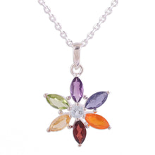 Load image into Gallery viewer, Multi-Gemstone Floral Pendant Necklace from India - Floral Chakra | NOVICA
