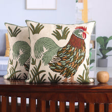 Load image into Gallery viewer, Two Embroidered Cushion Covers with Roosters from India - Rooster Crow | NOVICA
