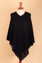 Load image into Gallery viewer, Knit 100% Alpaca Black Poncho from Peru - Enchanted Evening in Black | NOVICA
