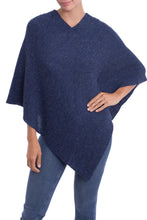 Load image into Gallery viewer, Knit Indigo 100% Alpaca Poncho from Peru - Enchanted Evening in Indigo | NOVICA
