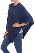 Load image into Gallery viewer, Knit Indigo 100% Alpaca Poncho from Peru - Enchanted Evening in Indigo | NOVICA
