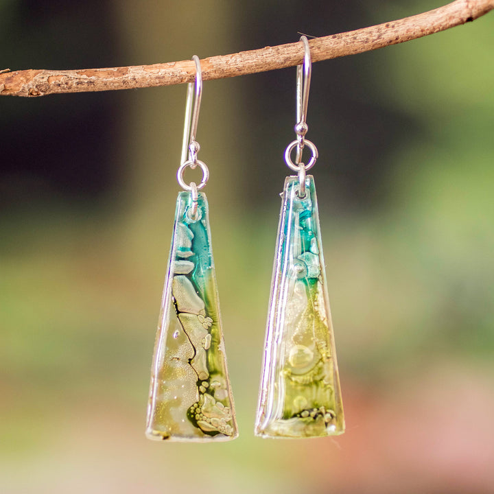 Recycled CD Earrings on 925 Silver Hooks Handcrafted Jewelry - Peaceful Life | NOVICA