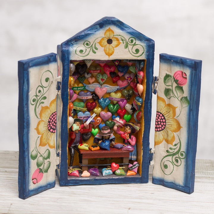 Handcrafted Wood Retablo with Hearts from Peru - Heart Shop | NOVICA