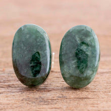 Load image into Gallery viewer, Dark Green Jade Oval Button Earrings from Guatemala - Oval Simplicity in Dark Green | NOVICA
