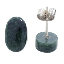 Load image into Gallery viewer, Dark Green Jade Oval Button Earrings from Guatemala - Oval Simplicity in Dark Green | NOVICA
