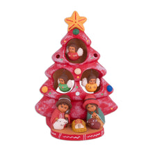 Load image into Gallery viewer, Ceramic Christmas Nativity Scene in Red from Peru - Birth Beneath the Red Tree | NOVICA

