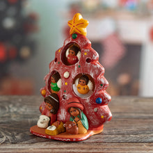 Load image into Gallery viewer, Ceramic Christmas Nativity Scene in Red from Peru - Birth Beneath the Red Tree | NOVICA
