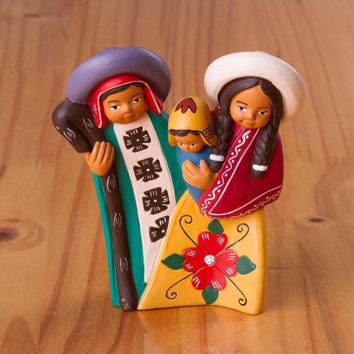 Hand-Painted Ceramic Andean Decorative Accent from Peru - Sweet Family | NOVICA