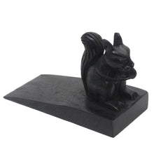 Load image into Gallery viewer, Handcrafted Wood Squirrel Doorstop in Black from Bali - Helpful Squirrel in Black | NOVICA
