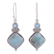 Load image into Gallery viewer, Blue Topaz and Larimar Sterling Silver Dangle Earrings - Pastel Seas | NOVICA
