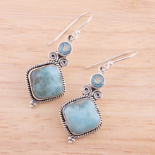 Load image into Gallery viewer, Blue Topaz and Larimar Sterling Silver Dangle Earrings - Pastel Seas | NOVICA
