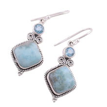 Load image into Gallery viewer, Blue Topaz and Larimar Sterling Silver Dangle Earrings - Pastel Seas | NOVICA
