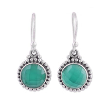 Load image into Gallery viewer, Green Onyx and Sterling Silver Dangle Earrings from India - Green Passion | NOVICA
