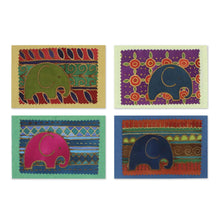 Load image into Gallery viewer, Batik Cotton and Paper Elephant Greeting Cards (Set of 4) - Elephant Journeys | NOVICA
