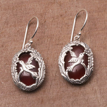 Load image into Gallery viewer, Carnelian and Sterling Silver Hummingbird Dangle Earrings - Nature&#39;s Freedom | NOVICA
