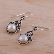 Load image into Gallery viewer, Cultured Pearl Sterling Silver Dangle Earrings from India - Crowned Charm | NOVICA
