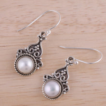 Load image into Gallery viewer, Cultured Pearl Sterling Silver Dangle Earrings from India - Crowned Charm | NOVICA
