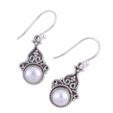 Load image into Gallery viewer, Cultured Pearl Sterling Silver Dangle Earrings from India - Crowned Charm | NOVICA
