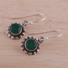 Load image into Gallery viewer, Green Onyx and Sterling Silver Floral Dangle Earrings - Green Appeal | NOVICA
