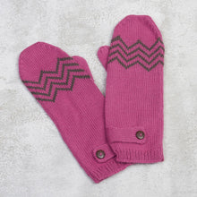 Load image into Gallery viewer, Alpaca Blend Mittens in Rose and Lead Grey from Peru - Zigzag Warmth in Lead Grey | NOVICA
