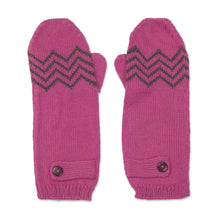 Load image into Gallery viewer, Alpaca Blend Mittens in Rose and Lead Grey from Peru - Zigzag Warmth in Lead Grey | NOVICA
