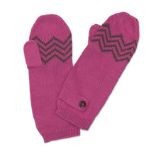 Load image into Gallery viewer, Alpaca Blend Mittens in Rose and Lead Grey from Peru - Zigzag Warmth in Lead Grey | NOVICA
