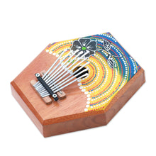 Load image into Gallery viewer, Handcrafted Floral Teak Wood Kalimba Thumb Piano from Bali - Hibiscus Melody | NOVICA
