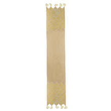 Load image into Gallery viewer, Cotton Jute Beige Beaded Embroidered Table Runner - Classic Honeycomb | NOVICA
